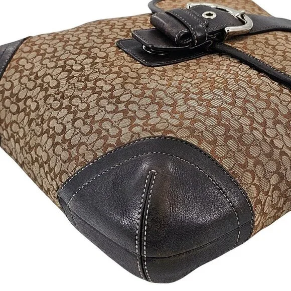 COACH 6376 Soho Brown Signature Monogram Logo Jacquard Leather Shoulder Bag - Picture 7 of 12